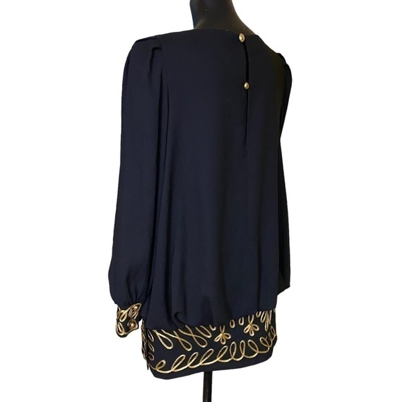 Nicole Studio New York Black and Gold Trim Blouson Sleeve Mini Dress - Picture 4 of 7